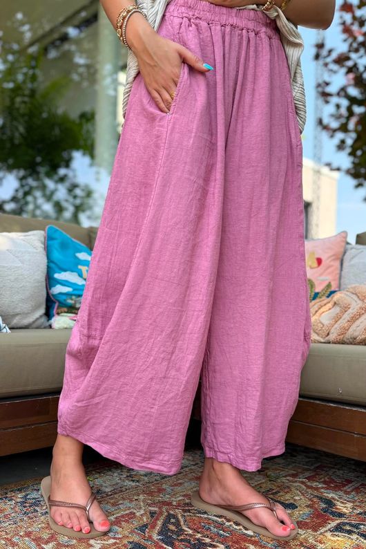 Sandbar Linen Blend Barrel Culotte Pant Indian Pink